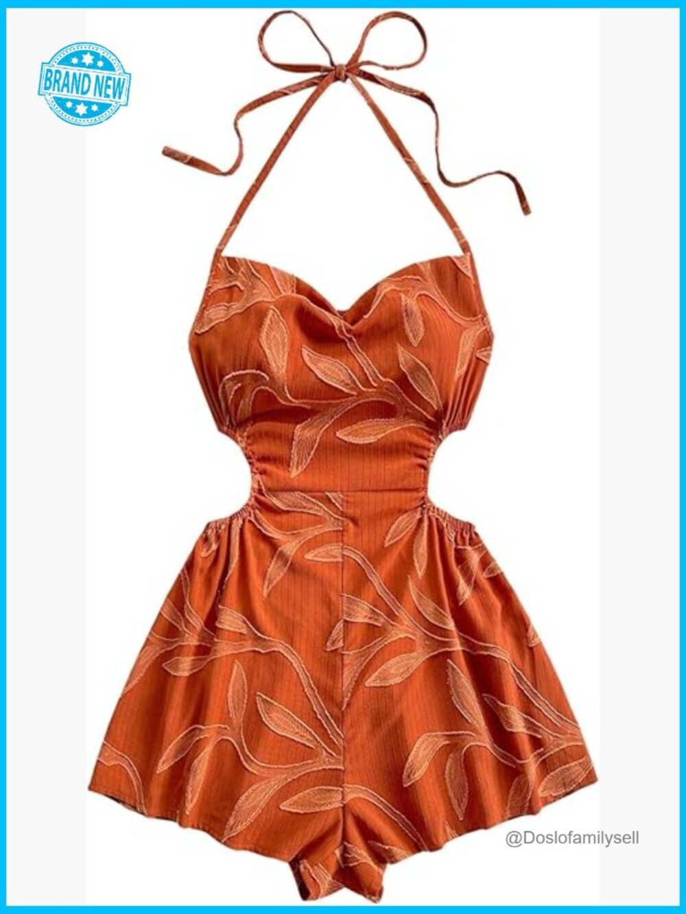 Boho Cut Out Backless Halter Romper Shirred Wide Leg Jumpsuit
